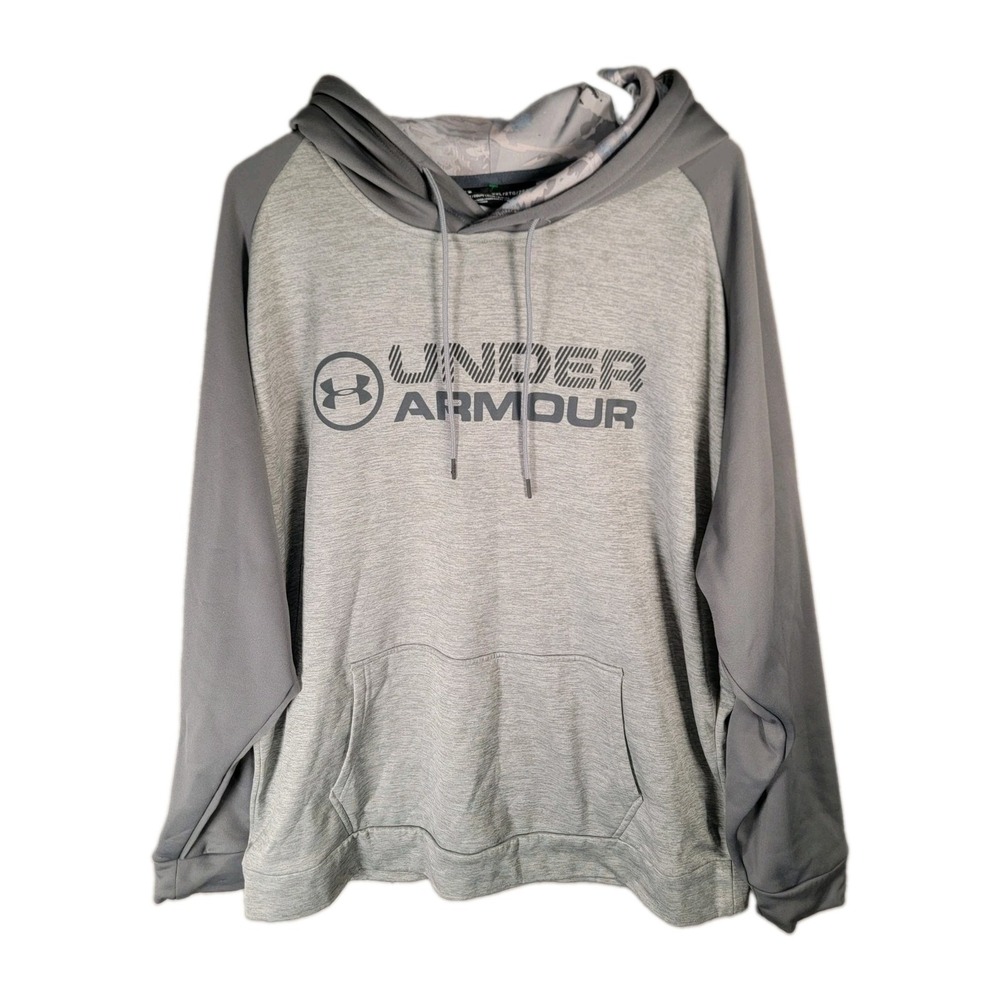 Under Armour Hoodie Mens XXL Gray Storm ColdGear Camo Lined Fleece Pullover Big